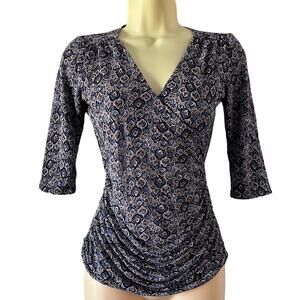 Classiques Entier Silk Knit Print Blouse Woman Size XS Pullover Surplice